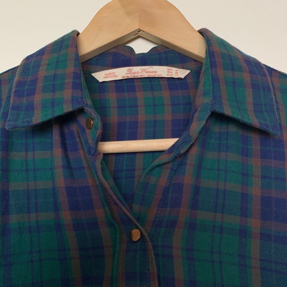 Zara Green & Navy Plaid Snap Button Snap Button Women’s Size Medium - Picture 8 of 8